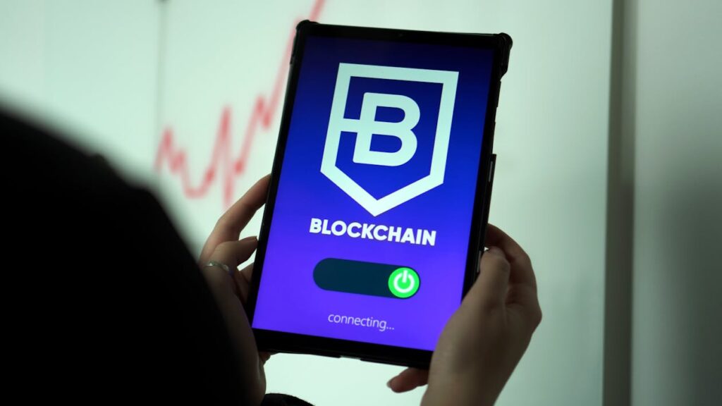blockchain on a digital tablet