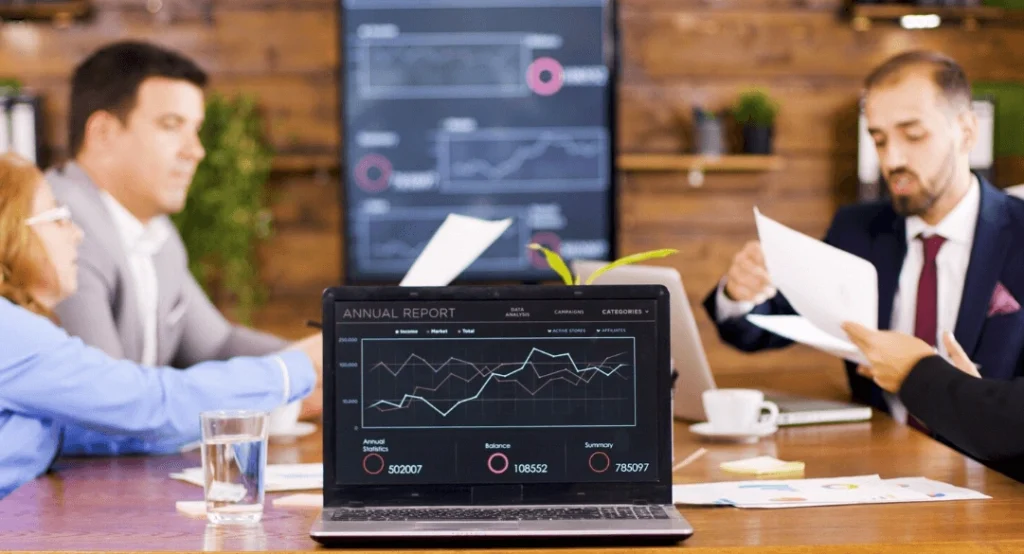 Charts illustrating performance metrics of tokenized real-world assets in a client meeting